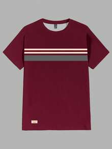 Azurnel Men's Striped Crew Neck Short Sleeve Casual Versatile T-Shirt - Red - View 2