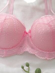 DelicateAllure Áo ngực ren có gọng dành cho nữ, có đệm mút không thể tháo rời, cỡ 1/2. - Hồng - Xem 5