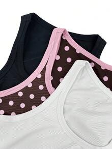 SHEIN ChicEase Bộ áo hai dây xếp ly cổ nhọn viền gân, nhiều màu - Nhiều màu - Xem 8