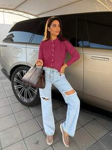 Milla Jasmine 女士简约百搭优雅开衫 - 玫紅色 - 查看 6