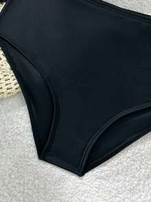 SHEIN Girls' Two Pieces Tankini Swimwear, Blue Striped Swimwear For Girls, Teen Girls' Swimwear, Blue Striped Teen Girl' Swimwear, Girls' Blue Swimwear, Summer Vacation - Black - View 5