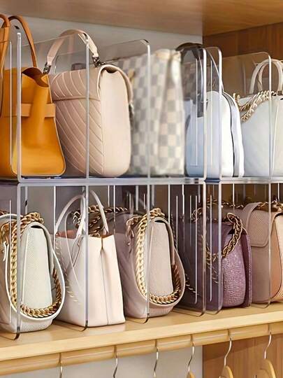 2 Étagères de rangement de sacs en plastique transparent, étagères de placard en acrylique, étagères de rangement de sacs à main, étagères de rangement de sacs transparents, convient pour les armoires, les salles de bain et les bureaux, étagères de rangement en forme de L, étagères de rangement gain de place pour la maison, le dortoir et le bureau.