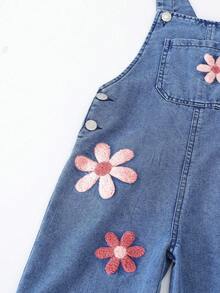 少女碎花图案宽松休闲无袖连体裤，夏季 - 藍色 - 查看 3