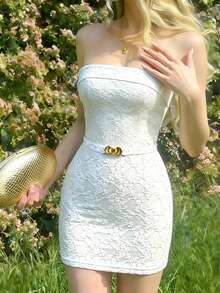 Cévolie Women's Vacation Fashionable Strapless Bodycon Mini Dress - White - View 3