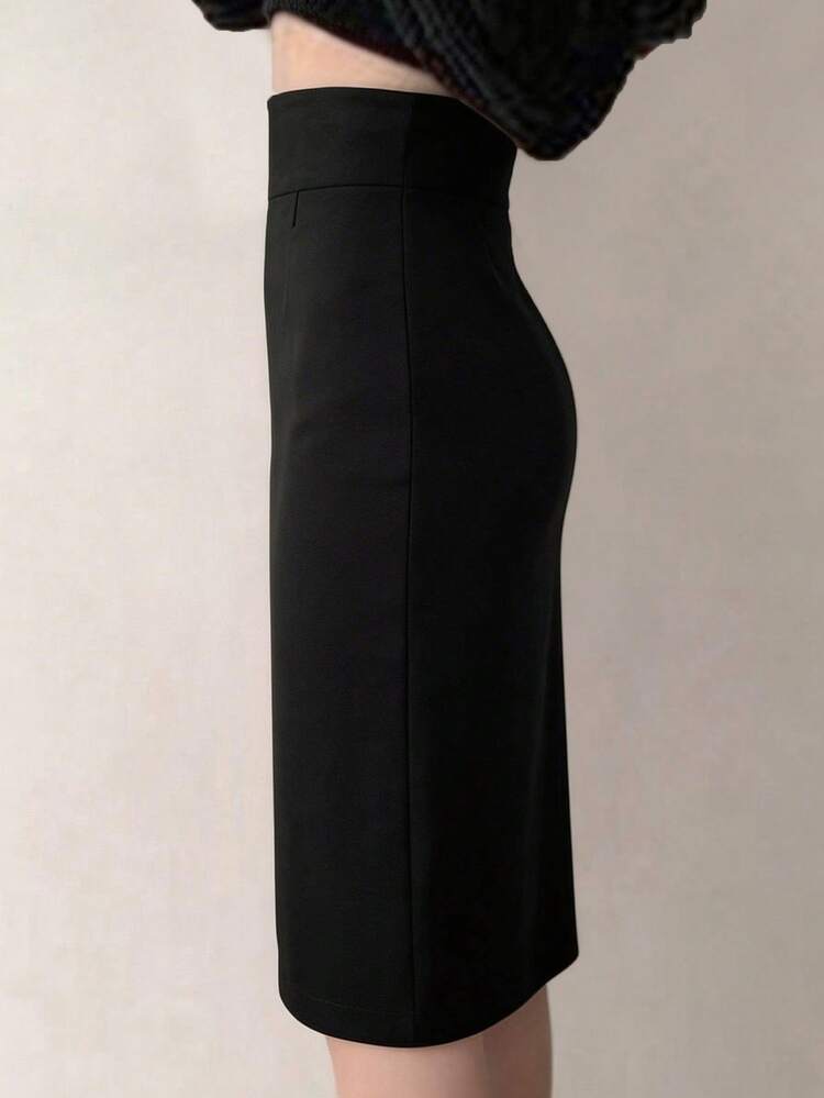 Women's Solid Color Bodycon Pencil Skirt, Elegant