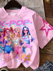 Áo thun in chữ và ngôi sao phong cách K-POP nhiều màu sắc dành cho bé gái, áo kiểu K-POP, áo thun nhân vật hoạt hình, màu kem hồng, quà tặng cho fan K-POP, quần áo trẻ em thời trang âm nhạc, áo đôi cho anh chị em, thích hợp cho các kỳ nghỉ, tiệc tùng và mặc hàng ngày, các buổi hòa nhạc. - Nhiều màu - Xem 5