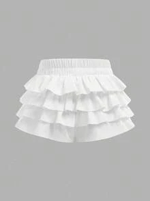 SHEIN Celana Pendek Putih, Musim Panas, Lucu, Kasual, Modis, Bertekstur, dengan Hiasan Pita, Warna Polos, Cocok untuk Wisuda, Musim Semi, Sehari-hari, Jalan-jalan, Liburan, dan Pakaian Liburan - Putih - View 2