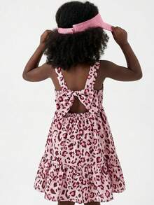 Maija Kids Maija Kids 1 chiếc đầm không tay in họa tiết da báo màu hồng, kiểu dáng thanh lịch, thoải mái, thích hợp cho bé gái mặc hàng ngày, đi học, dã ngoại, họp mặt, lễ hội, mùa xuân và mùa hè. - Hồng - Xem 7