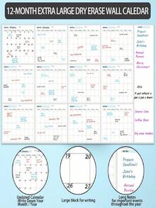 SHEIN Erasable Wall Mounted Calendar, 12-Month Annual Plan, Back To School Season, Study Supplies - Single Piece - View 8