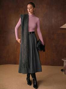 MOTF PREMIUM MINIMALIST METAL BUCKLE DECOR BASE LAYER SWEATER - Pink - View 6