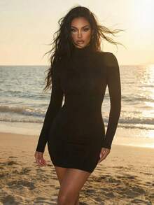 Sirith Váy ngắn hở lưng gợi cảm cổ điển thu đông mới cho nữ - màu đen - Xem 4