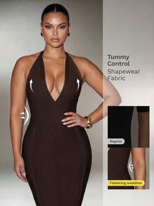 Nuvra Plus Size Sexy V-Neck Backless Bandage Bodycon Dress - Coffee Brown - View 1