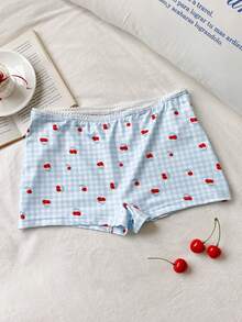 Comfortcana Pantaloni scurți casual cu imprimeu de cireșe în carouri pentru femei - Multicolor - Vizualizare 3