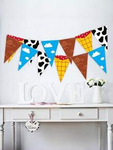 12 24 Piezas Conjunto de decoración para fiesta de cumpleaños con tema de dibujos animados, incluye banderines con nubes y cielo azul, banderines con estampado de vaca, pancarta de vaquero del oeste para decoración colgante en fiesta de cumpleaños, baby shower y suministros para fiestas - Multicolor - Ver 4