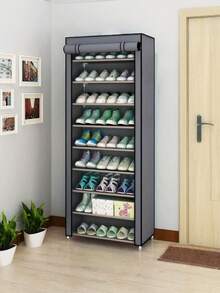 1 Gray Or Burgundy Dustproof Shoe Cabinet, Multi-Layer Simple Shoe Rack In School Dormitory, Easy-To-Assemble, Space-Saving Household Storage Rack, Stable Shoe Storage Rack, Suitable For Bedroom Home Storage, Multi-Functional Simple Shoelace Dust Cover Rack, Indoor Shoe Rack Cabinet - Multicolor - View 1