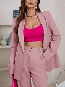 Aveloria Modichic Women's Solid Color Shawl Neck Long Sleeve Casual Blazer  - Pink - View 6