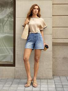 Selenza Women's Elegant Denim Shorts For Summer - Medium Wash - View 6