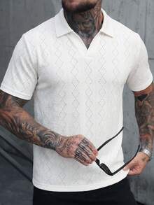 Manfinity CasualCool 男士短袖纹理面料Polo衫，适合居家、外出和节日场合穿着 - 米色 - 查看 1