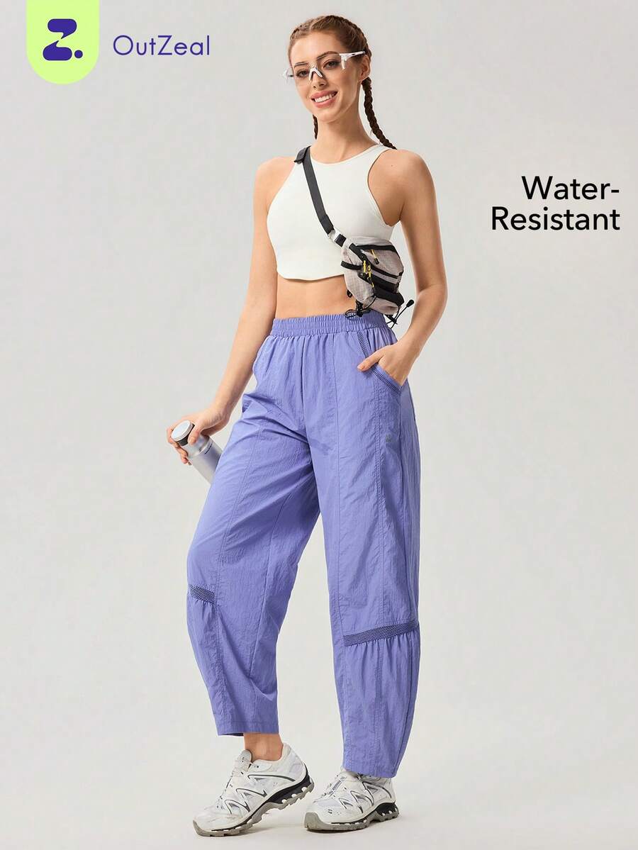 OutZeal 女士运动裤，适合露营、徒步、旅行，防水网眼设计，带侧袋 - 紫色 - 查看 1