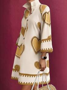 Weeklong Plus Size Heart Print Button Front Dress - Multicolor - View 1