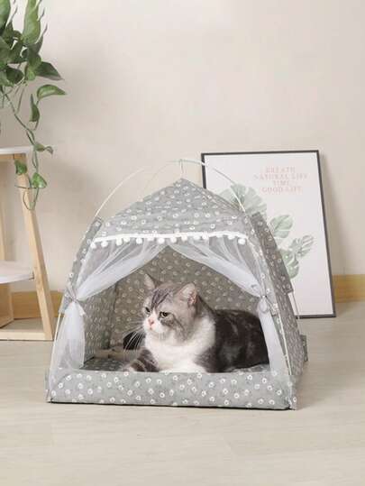 1 chiếc lều cho thú cưng họa tiết hoa, thoáng khí, có thể giặt, nhẹ, phù hợp cho mèo và chó nhỏ, sử dụng được trong nhà và ngoài trời quanh năm.