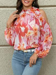 Solivie Women's Floral Print Off-Shoulder Casual Versatile Daily Wear Blouse Summer Vacation Outfits Women Going Out Outfits Women Casual Outfits Women's Summer Outfits Women's Tops And Blouses Women Spring Outfit Women's Tops For Summer - Multicolor - View 5