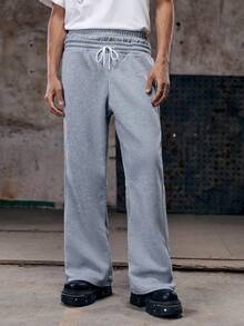 Skyrend 男士撞色铆钉二合一短裤，浅灰色，男士喇叭运动裤，男士阔腿运动裤，灰色喇叭运动裤，男士喇叭运动裤，喇叭运动裤 - 灰色 - 查看 4