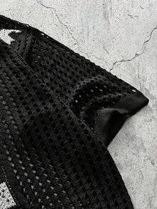 EVRINFINITE 男士V领短袖镂空休闲针织上衣 - 黑色 - 查看 4