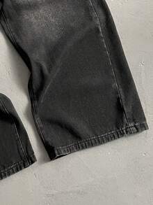 Manfinity EMRG 男士休闲宽松阔腿黑色牛仔裤 - 黑色 - 查看 8