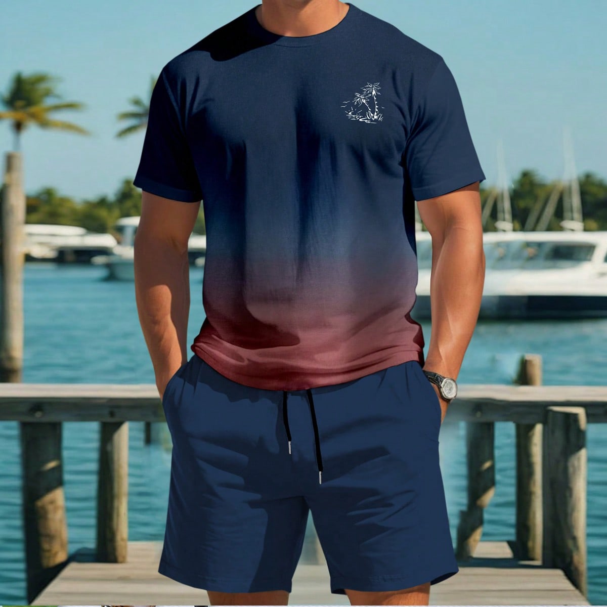 Conjunto de camiseta y shorts para hombres, ropa casual minimalista para uso diario