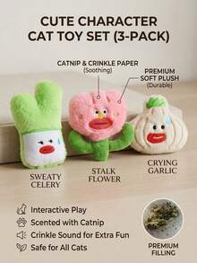 PETSIN 造型有趣的毛绒葱蒜仙人掌猫玩具，内含发声纸，可与猫咪互动玩耍 - 彩色 - 查看 2