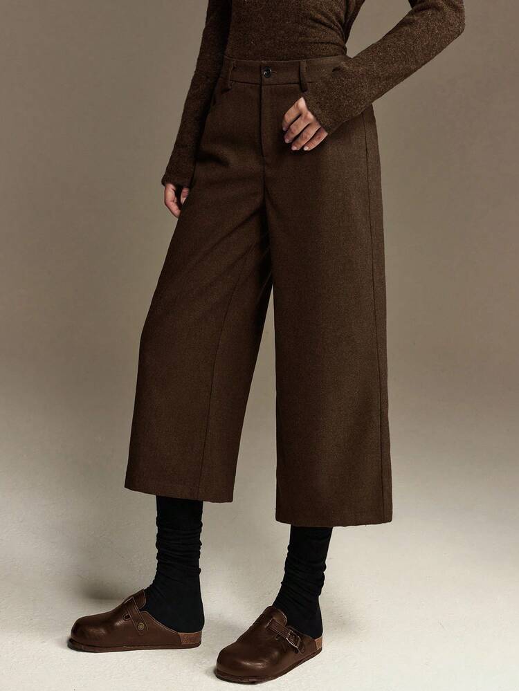 2026SS Women's Straight Pocket Capri Suit Pants,Dark Brown Autumn Business Casual Office Retro Chic Urban Commute,90s Elegant Wedding Guest