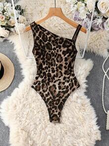 Trelyra Women's Fashionable Leopard Print Mesh Sleeveless Bodysuit - Multicolor - View 2