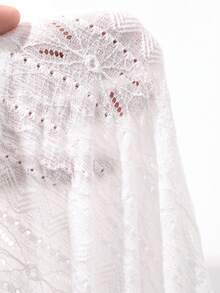 Women's V-Neck Short Sleeve Lace Textured Casual Street Style Sexy T-Shirt - White - View 7