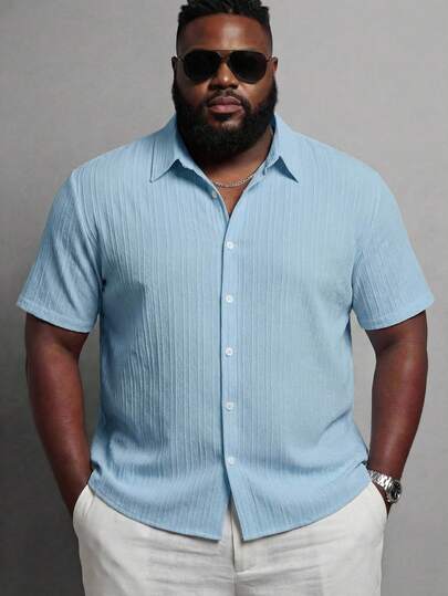 KRYTIVO Camisa casual/de negocios de talla grande para hombres de unicolor de manga corta y de una sola hilera de abotonadura