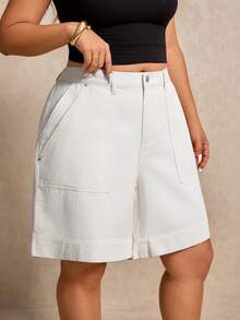 Quần short denim co giãn màu trắng cỡ lớn dành cho nữ hiệu Elaquor, thích hợp cho mùa xuân hè, chất liệu denim thoải mái, thanh lịch và dễ chịu. - Màu be - Xem 8