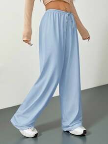 SHEIN Tall 柔软白色针织家居宽松裤，宽松长裤 - 淺藍色 - 查看 8