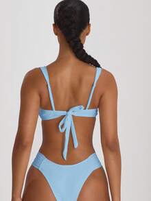 Musera Resort 侧边褶皱性感比基尼泳裤，适合度假、夏季旅行、海滩休闲、单身派对、婚礼、新娘告别单身派对等场合，纯色度假风。 - 藍色 - 查看 4