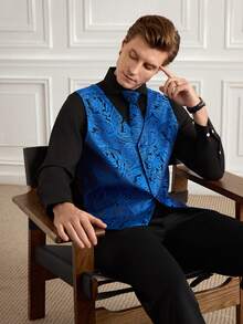 Officeau 男士无袖西装背心，夏季时尚 - 寶藍色 - 查看 4