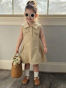 Dazy Kids Baby Girls Sleeveless Casual Midi Dress, Summer Toddler Girls Clothes - Khaki - View 2