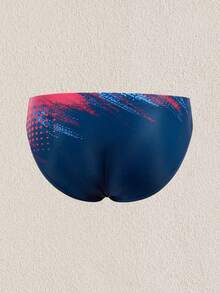 Mercer Haus 蓝红渐变泼墨印花男士速干透气三角泳裤，时尚休闲沙滩/泳池泳装 - 寶藍色 - 查看 2