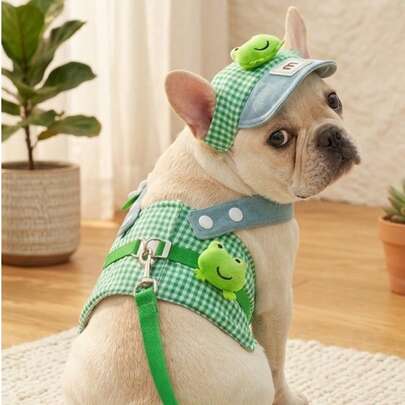PETSIN 1 bộ dây đeo và dây dắt thú cưng thoáng khí, nhẹ, chống trượt, nhanh khô, họa tiết ếch dễ thương, màu trơn, phù hợp cho mèo và chó, dùng khi đi dạo ngoài trời, du lịch, leo núi, sử dụng hàng ngày. Dễ đeo, thoải mái, dễ tiếp xúc. Dây dắt thú cưng, phụ kiện thú cưng, trang phục thú cưng dễ thương, đồ dùng cho thú cưng, đồ trang trí thú cưng đáng yêu.