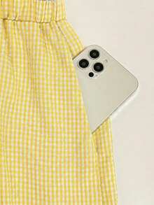SHEIN Frenchy 女士格子圆领无袖上衣和裤子两件套 - 黃色 - 查看 5