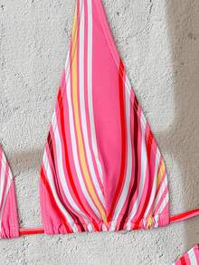 Swim Mod 2件套女士夏季沙滩度假泳衣，可爱随机印花三角系带上衣和比基尼泳裤，女士泳装套装 - 彩色 - 查看 5