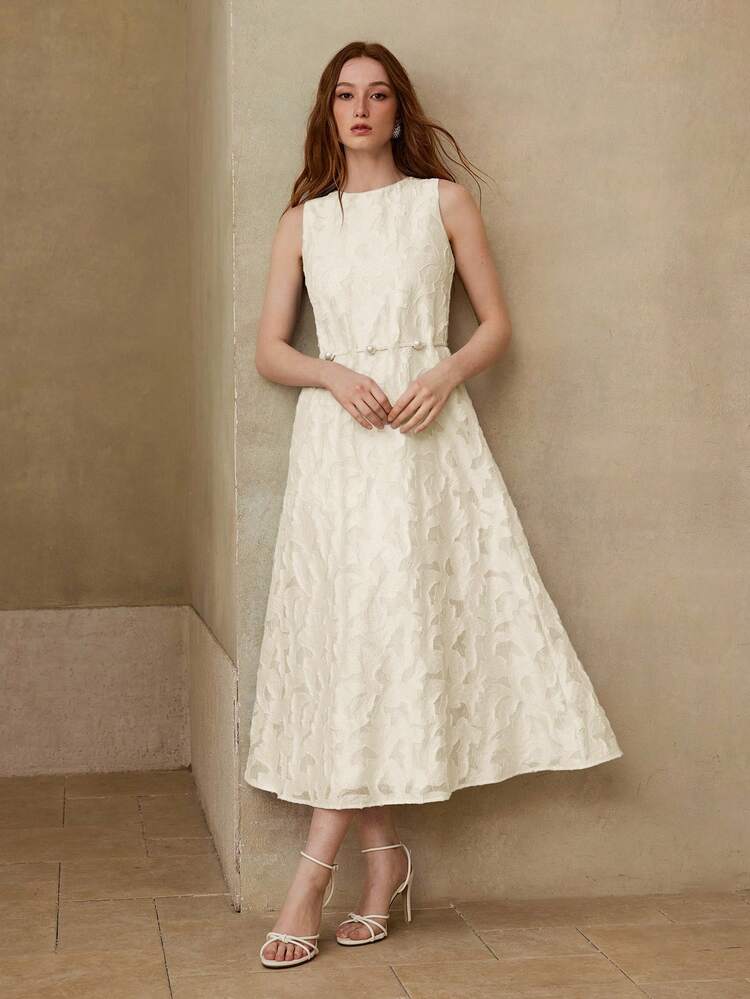 WOMEN'S DELICATE CUTOUT TEXTURED FABRIC LONG DRESS, SUITABLE FOR DATES IN SPRING/SUMMER