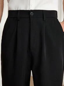 Officeau New Pleated Straight Leg Men's Pants, Fashionable Business Casual Loose Wide Leg Trousers With Pockets, Suitable For Boyfriend Or Husband - Black - View 7