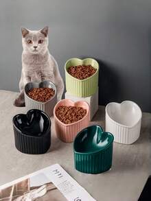 1个心形陶瓷猫碗，加高倾斜式猫粮碗，防呕吐饮水碗，保护颈部 - 200ml - 查看 2