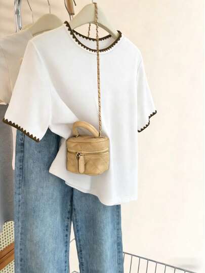 Resyla Women's Top, 2026 Spring/Summer New Color-Blocking Style, Fashionable, Versatile, High-End Design, Slimming, Ins Style Women's T-Shirt, Gift For Girlfriend And Best FriendWomen's Top, 2026 Spring/Summer New Color-Blocking Style, Fashionable, Versatile, High-End Design, Slimming, Ins Style Women's T-Shirt, Gift For Girlfriend And Best Friend