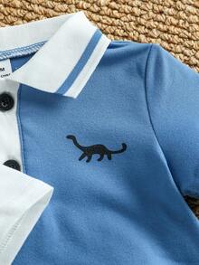 SHEIN 4pcs Baby Boy Dinosaur Print Short Sleeve T-Shirt And Shorts Set, Loose Fit For Outdoor Activities, Suitable For Casual Outings And Light Sports - Blue and White - View 5
