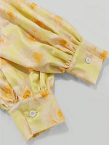 Cévolie Vestido corto de mujer con estampado floral, mangas farol y tirantes anudados en la espalda, para primavera/verano. Vestido casual y suelto con cuello cuadrado y espalda descubierta, en estilo francés elegante, adecuado para fiestas, vacaciones y compras. - Amarillo - Ver 7